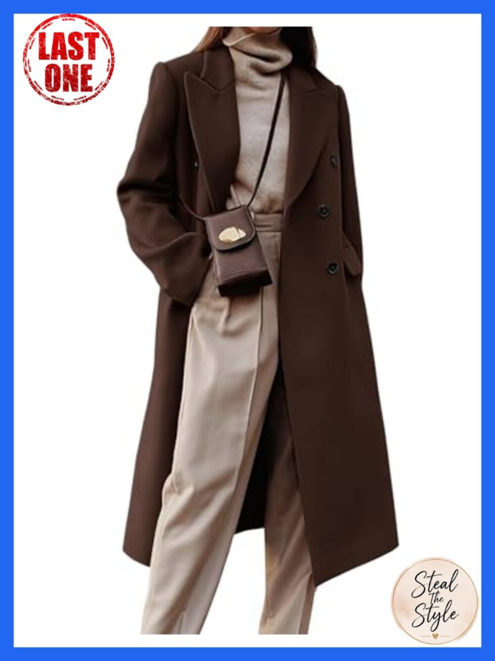 Women's Long Wool Blend Pea Coat Double Breasted Overcoat